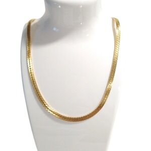 Vintage Merlite Gold-Tone Herringbone Chain Necklace '80s Retro 20" Gift ND1